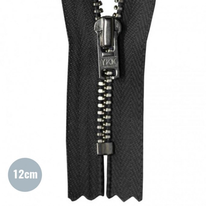 Cerniera Lampo Nero 12CM Metallo     - (Indivisibili Cerniere Lampo YKK In Metallo)