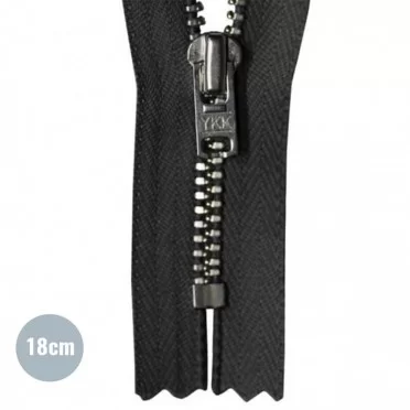 Rits YKK Zwart 18CM Metaal  - (Niet Deelbare Metaal Ritsen YKK)