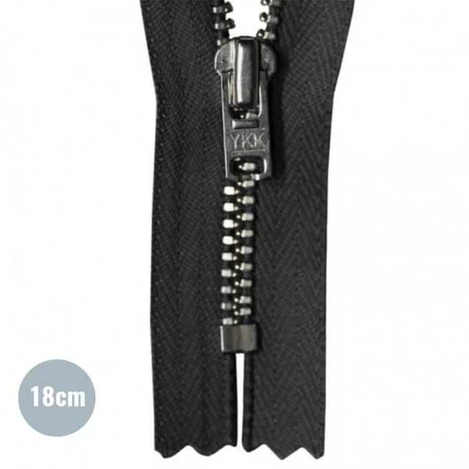 Zipper Black 18CM Metal  - (Not Divisible Metal Zippers YKK)
