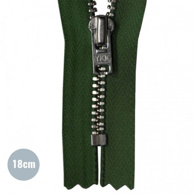 Cerniera Lampo Verde Scuro 18CM Metallo  - (Indivisibili Cerniere Lampo YKK In Metallo)