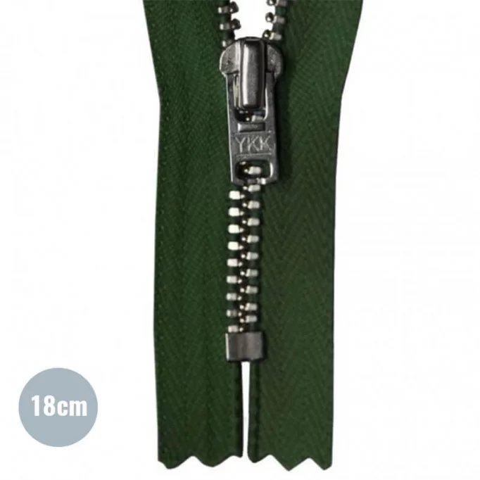 Zipper Dark Green 18CM Metal  - (Not Divisible Metal Zippers YKK)