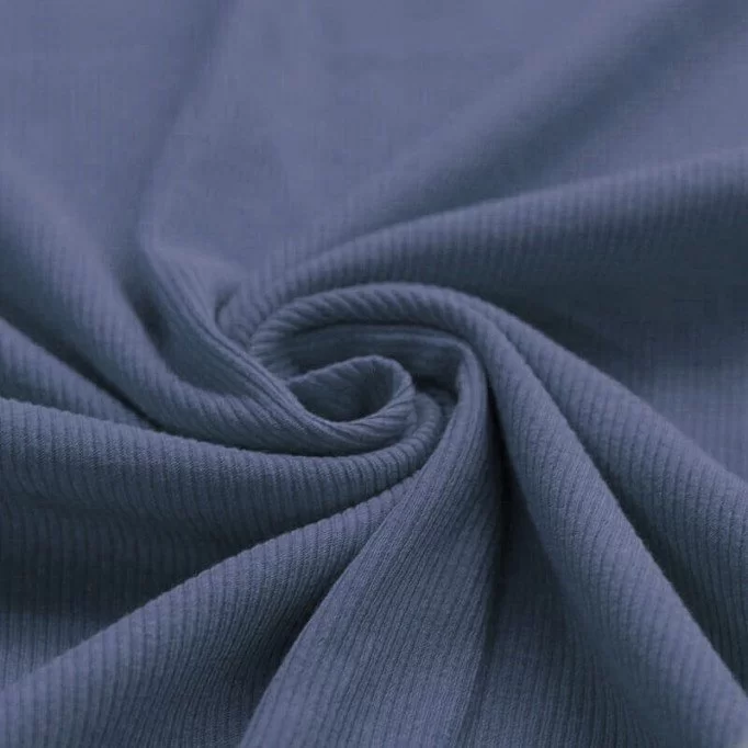 Tessuto Jersey Di Cotone Costine Jeans Scuro - (Jersey Tessuti)