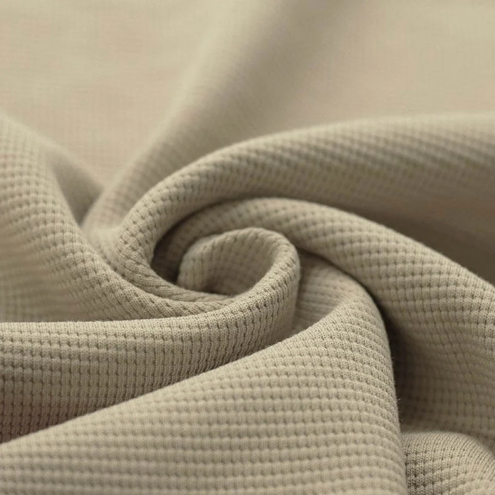 Waffle Knit Jersey Fabric Dark Beige 