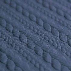 Tissu Jersey Matelassé à Motif Torsade Jeans Foncé
