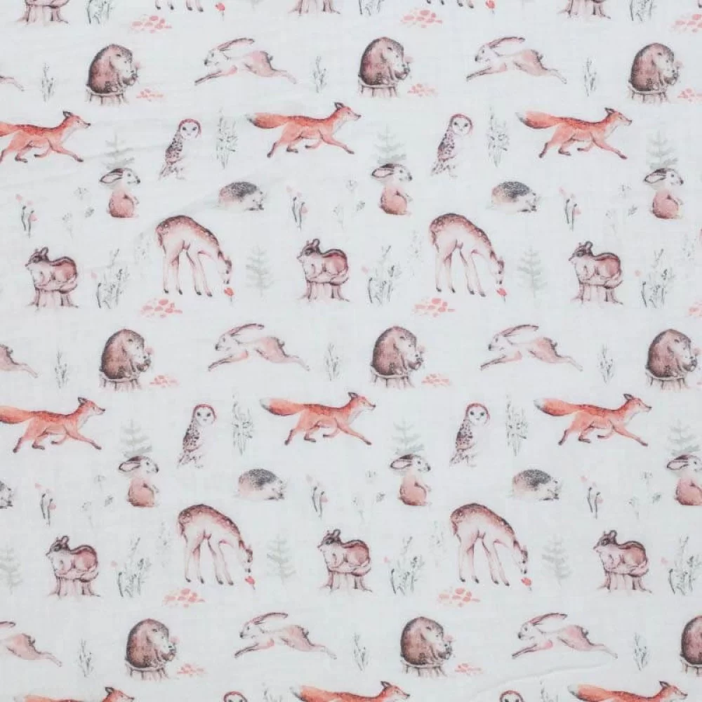 Double Gauze Fabric Digital Print - Woodland Animals Double Gauze Fabric Digital Print - Woodland Animals
