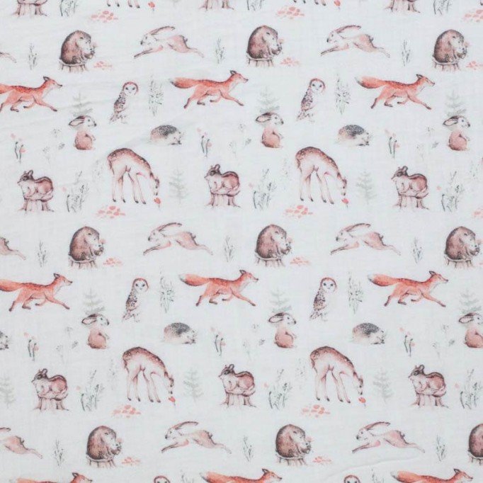 Tessuto Doppia Garza Stampa Digitale - Animali Del Bosco - (Tessuti Bambini)