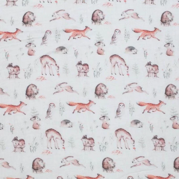 Hydrofiel Stof Digitale Print - Bos Dieren - (Kinderstoffen)