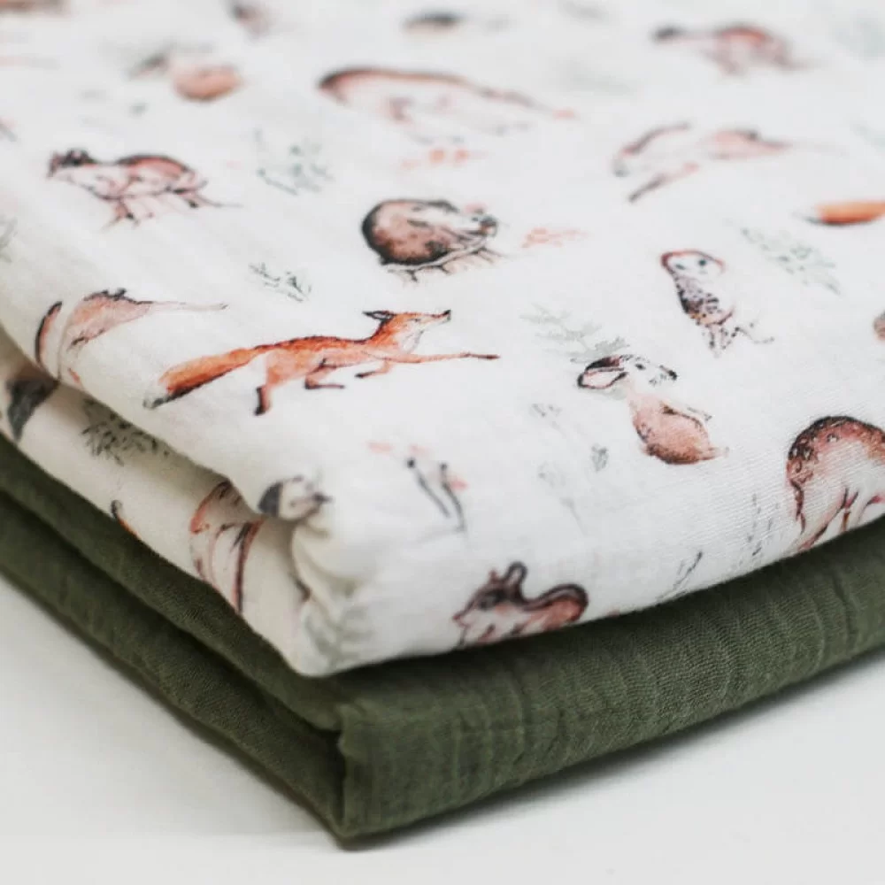 Double Gauze Fabric Digital Print - Woodland Animals Double Gauze Fabric Digital Print - Woodland Animals