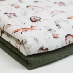 Double Gauze Fabric Digital Print - Woodland Animals Double Gauze Fabric Digital Print - Woodland Animals