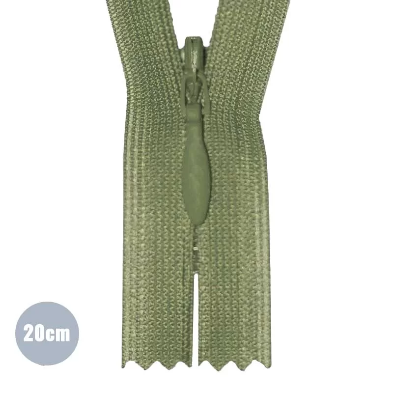 Blinde Rits Olijf (566) 20CM YKK Niet Deelbaar