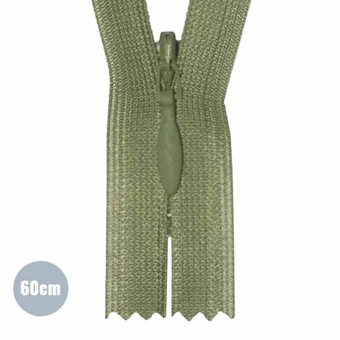 Blinde Rits Olijf 60CM YKK Niet Deelbaar - (Niet Deelbare Blinde Ritsen YKK)