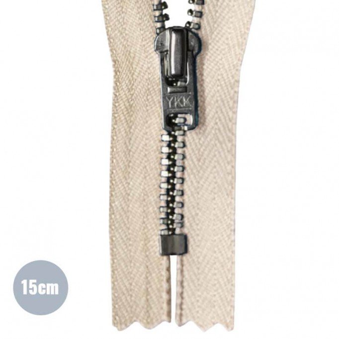 Cerniera Lampo Beige 15CM Metallo - (Indivisibili Cerniere Lampo YKK In Metallo)