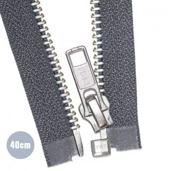 Silver Metal Divisible Zipper YKK Dark Grey (306) 40CM