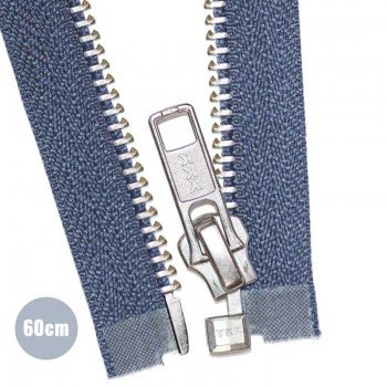 Cerniera Lampo Metallo Argento Divisibile YKK Jeans Scuro (398) 60CM