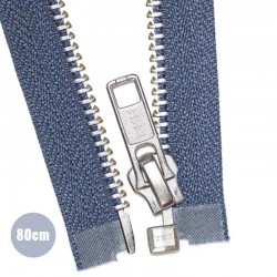 Métal Argentée Fermeture Éclair Séparable YKK Jeans Fonce (398) 80CM