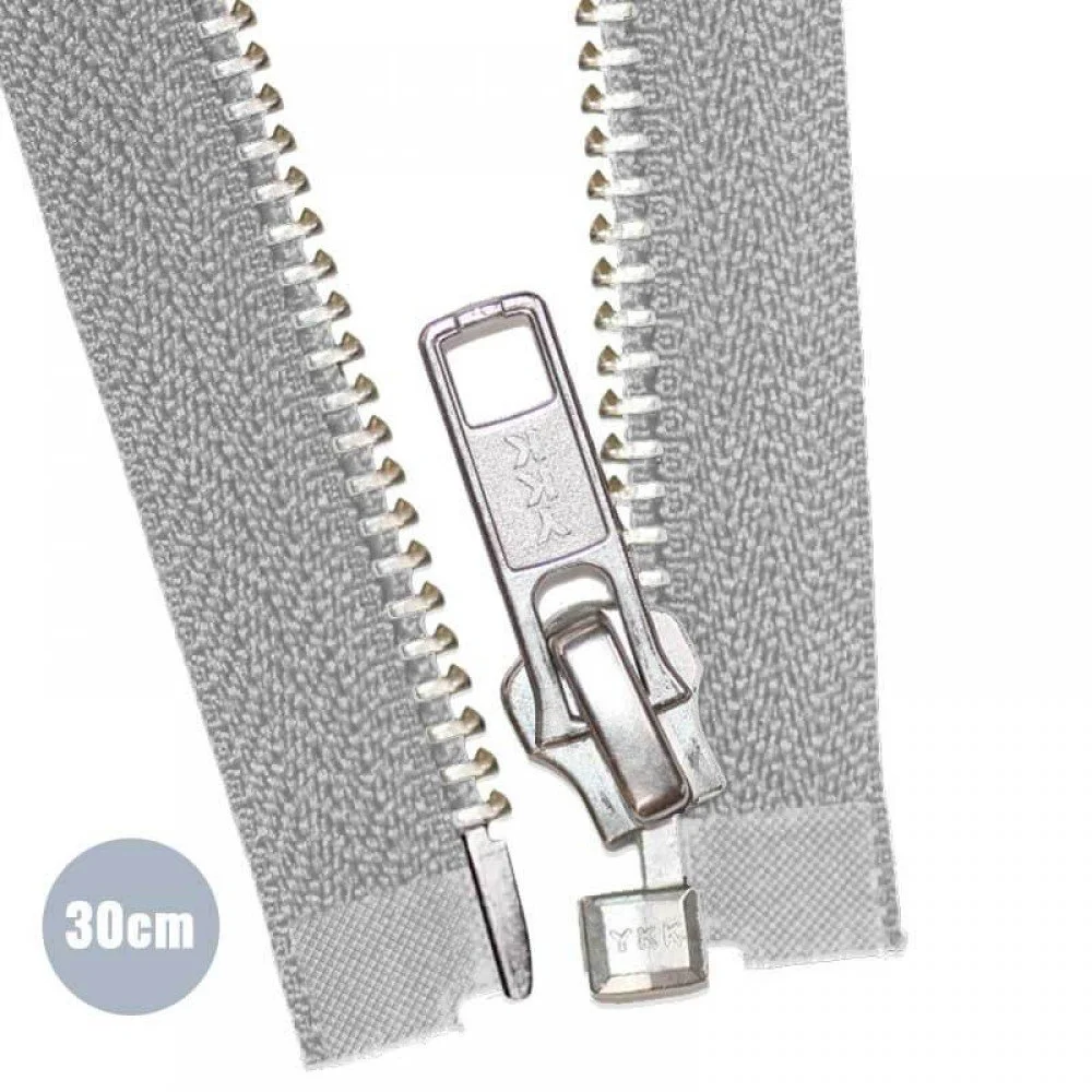 Cerniera Lampo Metallo Argento Divisibile YKK Grigio Chiaro (576) 30CM 