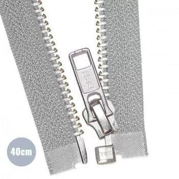 Silver Metal Divisible Zipper YKK Light Grey (576) 40CM
