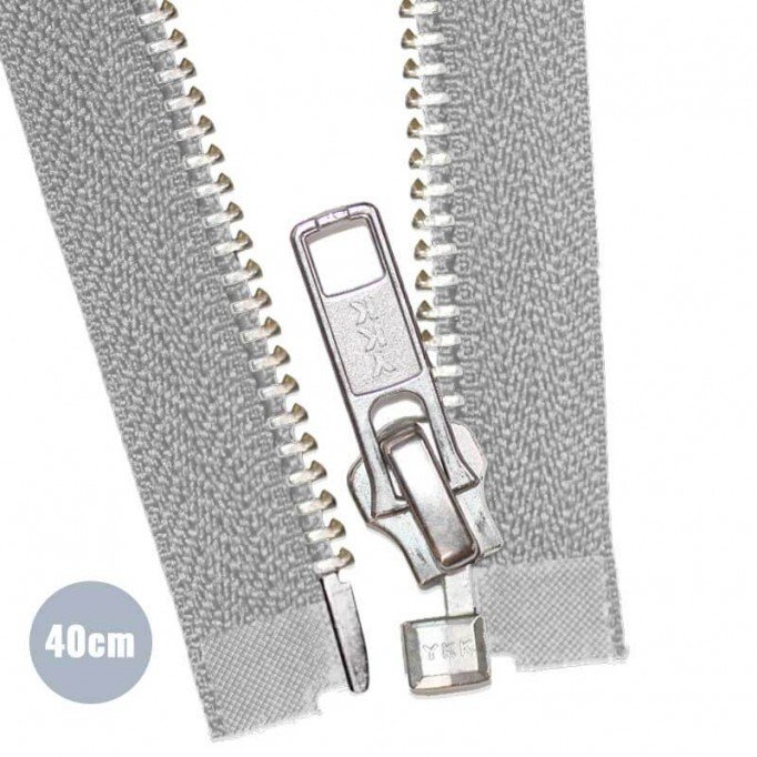 Silver Metal Divisible Zipper YKK Light Grey 40CM - (Zippers YKK)