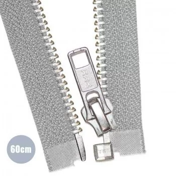 Silver Metal Divisible Zipper YKK Light Grey (576) 60CM