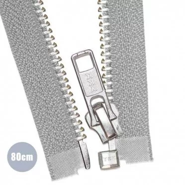 Cerniera Lampo Metallo Argento Divisibile YKK Grigio Chiaro 80CM  - (Cerniera Lampo YKK)