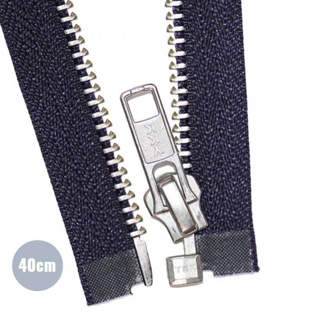Sølv Metal Delbare Lynlåse YKK Navy (058) 40CM