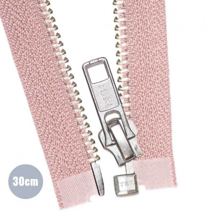 Silber Metall Teilbarer Reißverschluss YKK Nude Rosa 30CM  - (Reißverschluss YKK)
