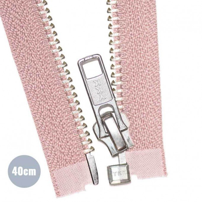 Cerniera Lampo Metallo Argento Divisibile YKK Nude Rosa 40CM - (Cerniera Lampo YKK)