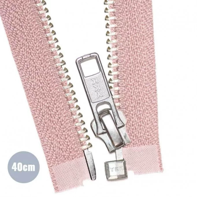 Zilver Metaal Deelbare Rits YKK Nude Roze 40CM - (Ritsen Ykk)