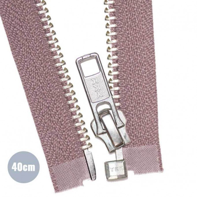 Zilver Metaal Deelbare Rits YKK Oud Roze 40CM - (Ritsen Ykk)
