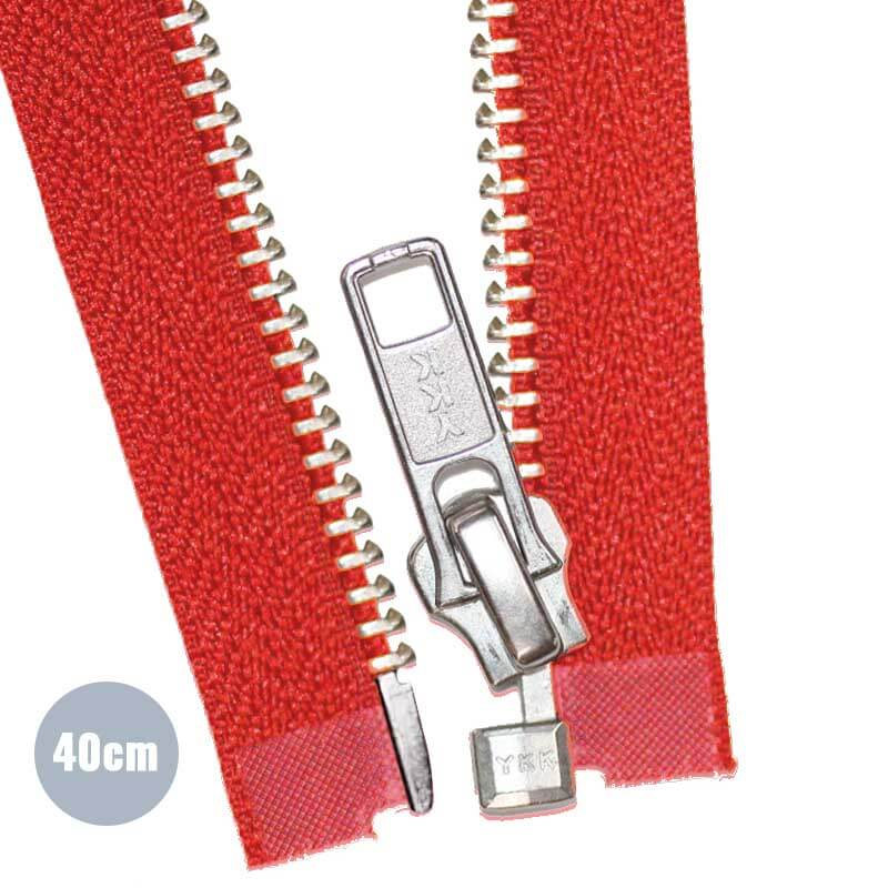 Zilver Metaal Deelbare Rits YKK Rood (820) 40CM