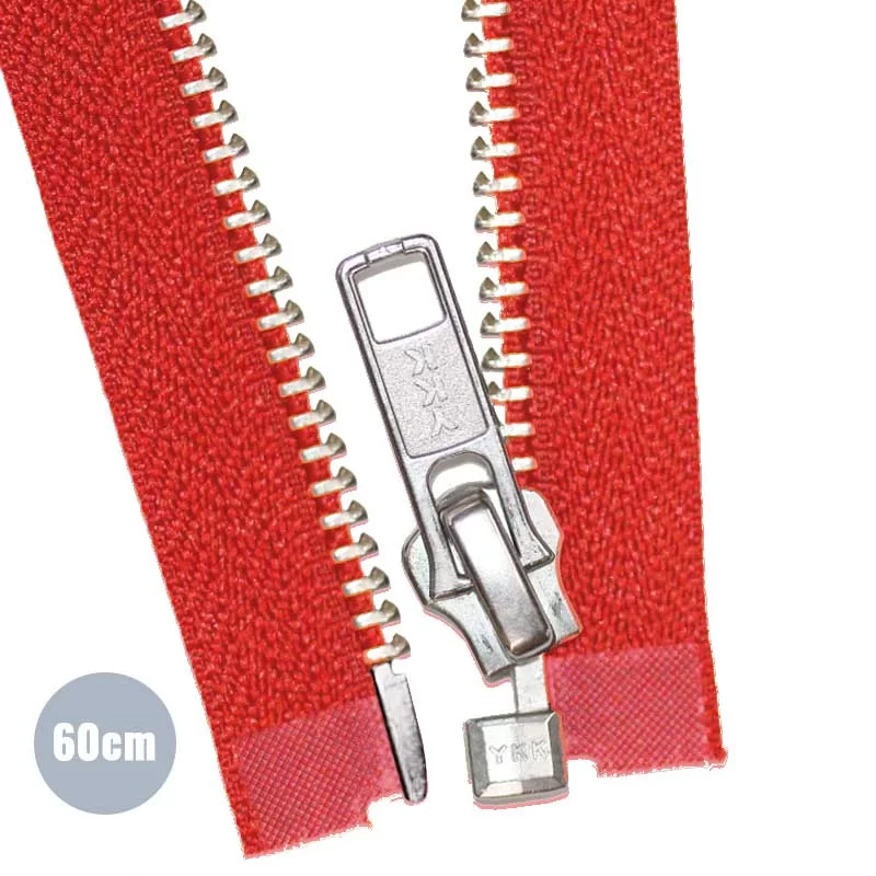 Zilver Metaal Deelbare Rits YKK Rood (820) 60CM