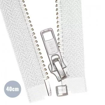 Silver Metal Divisible Zipper YKK White (501) 40CM