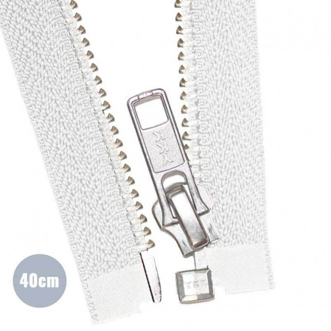 Métal Argentée Fermeture Éclair Séparable YKK Blanc 40CM - (Fermetures Éclair YKK )