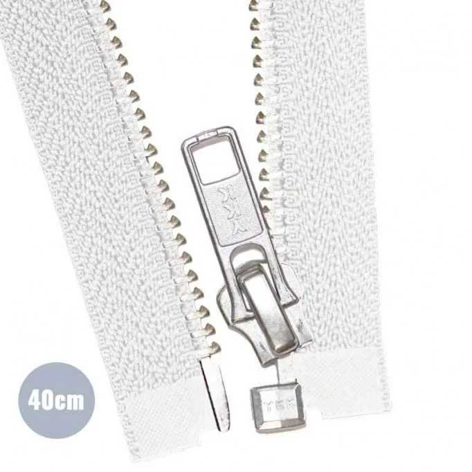 Silver Metal Divisible Zipper YKK White 40CM - (Zippers YKK)