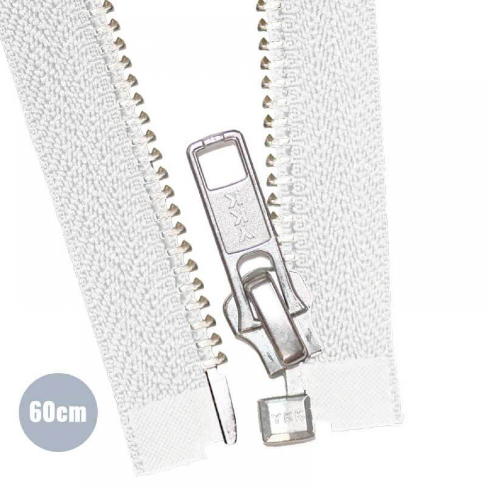 Zilver Metaal Deelbare Rits YKK Wit (501) 60CM Zilver Metaal Deelbare Rits YKK Wit (501) 60CM