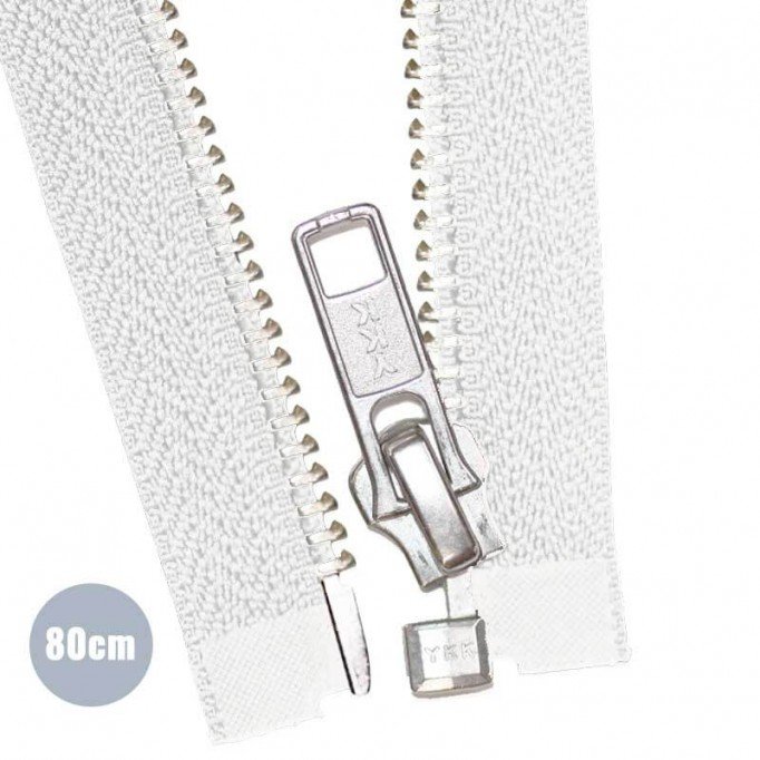 Silber Metall Teilbarer Reißverschluss YKK Weiß 80CM - (Reißverschluss YKK)