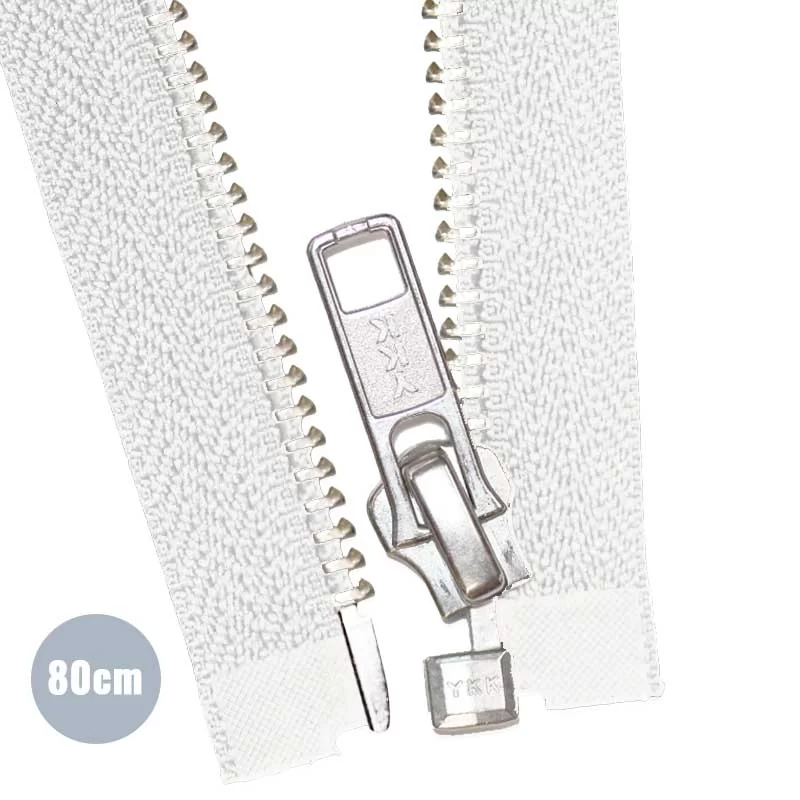 Zilver Metaal Deelbare Rits YKK Wit (501) 80CM