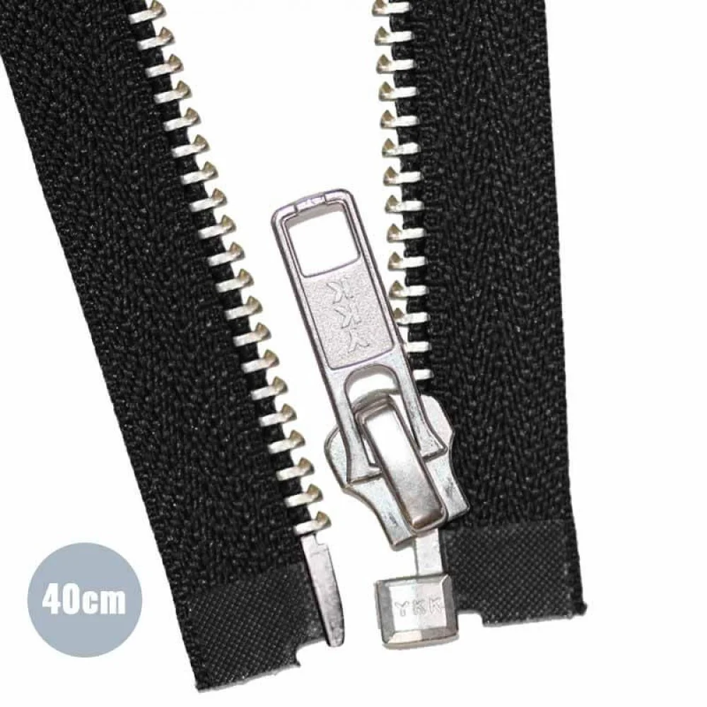 Métal Fermeture Éclair Séparable YKK Noir (580) 40CM Nickel