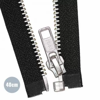 Metal Divisible Zipper YKK Black (580) 40CM Nickel