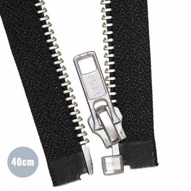 Metall Teilbarer Reißverschluss YKK Schwarz 40CM Nickel - (Reißverschluss YKK)