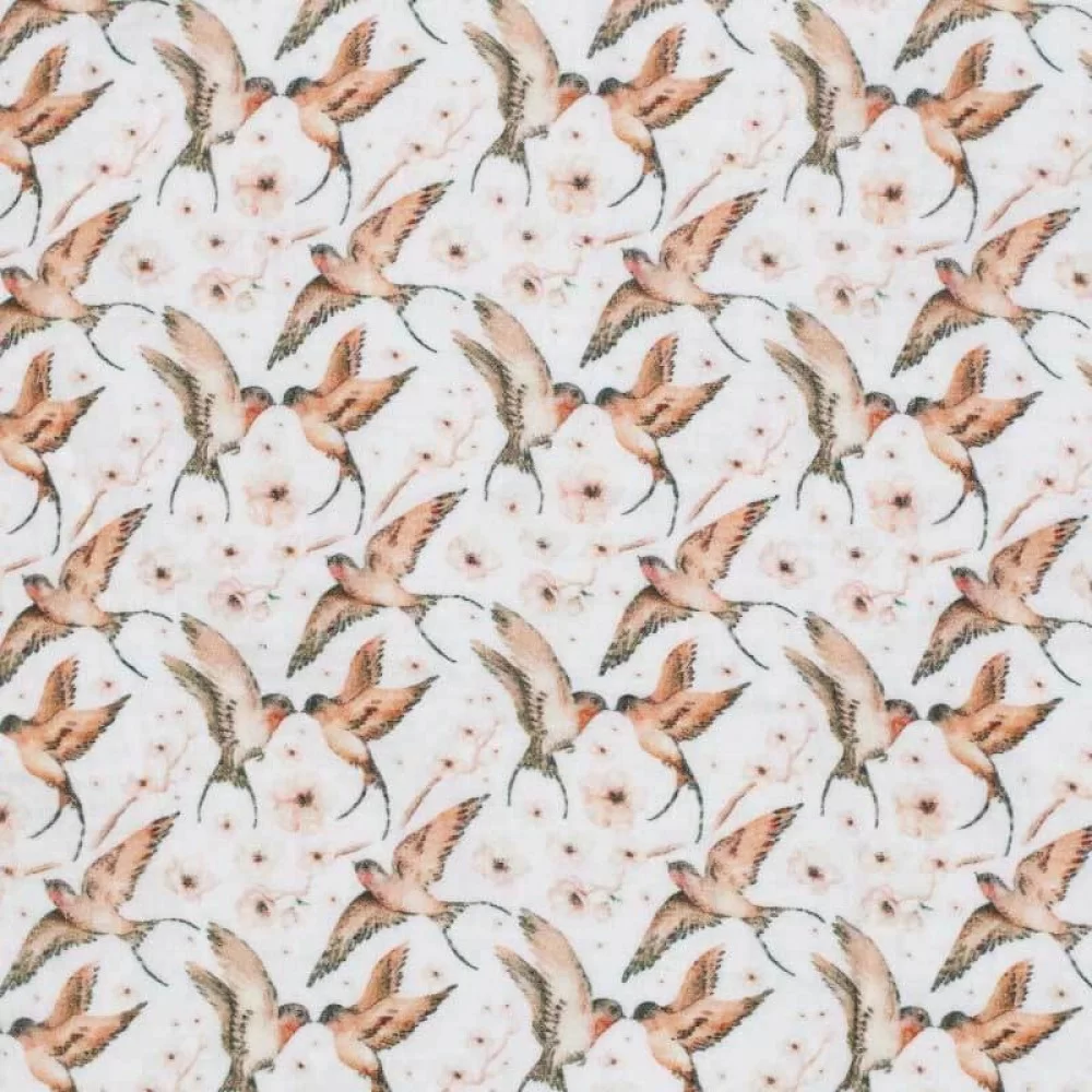 Double Gauze Fabric Digital Print - Swallow Kiss Ecru Double Gauze Fabric Digital Print - Swallow Kiss Ecru