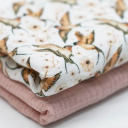 Double Gauze Fabric Digital Print - Swallow Kiss Ecru