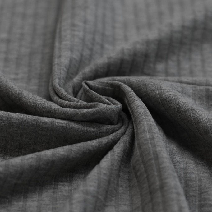 Wide Drop Needle Rib Fabric Dark Grey Melange - (Jersey Fabrics)