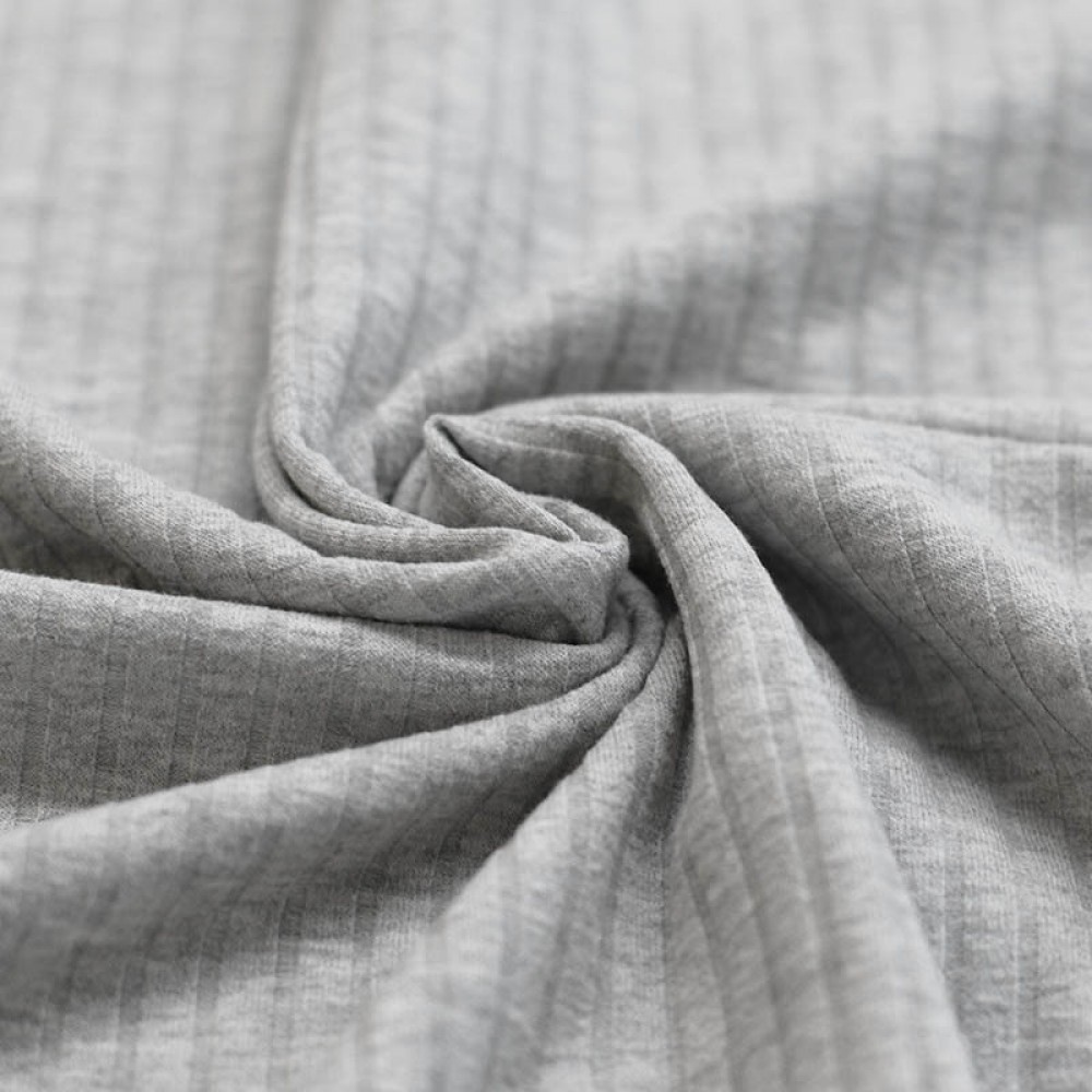 Tissu Maille Tricot à Grosses Cotes Gris Clair Melange