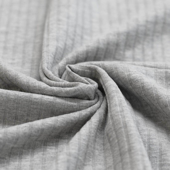 Wide Drop Needle Rib Fabric Light Grey Melange - (Jersey Fabrics)