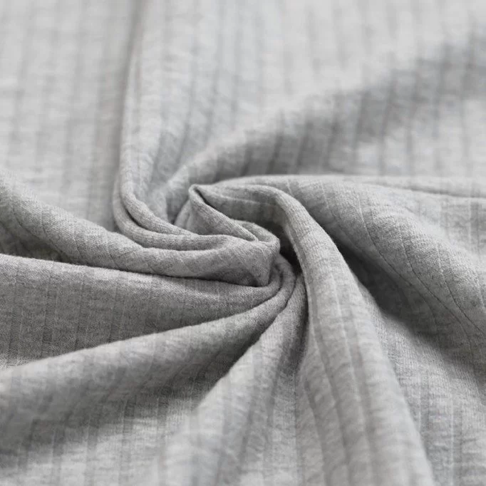 Wide Drop Needle Rib Fabric Light Grey Melange - (Jersey Fabrics)