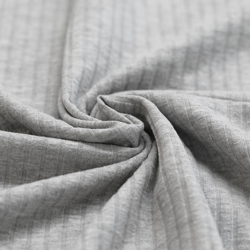 Brede Rib Jersey Stof Licht Grijs Melange