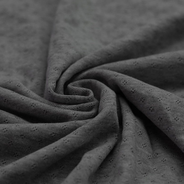 Pointelle Cotton Jersey Fabric (Mini) Dark Grey Melange - (Jersey Fabrics)