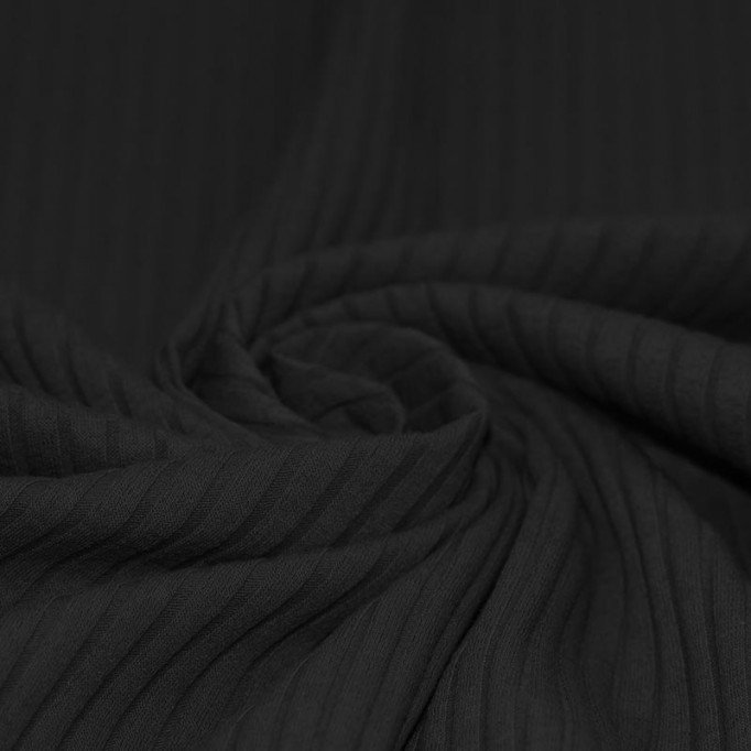 Bredriflet Rib Jersey Strikstof Sort - (Jerseystoffer)