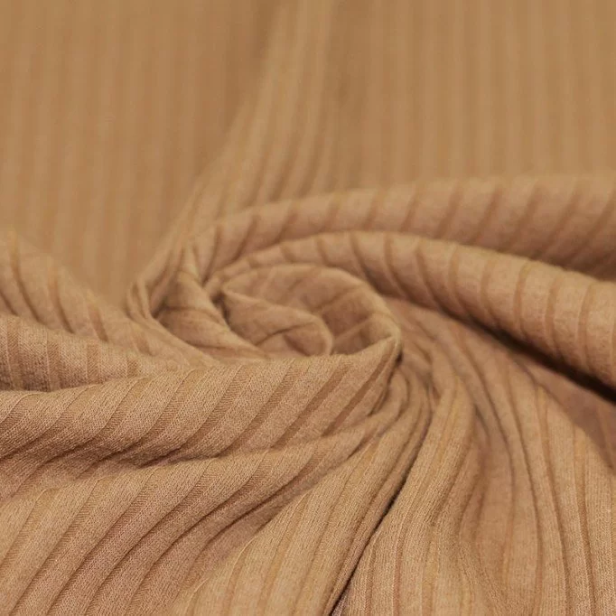 Brede Rib Jersey Stof Camel - (Jersey Stoffen)
